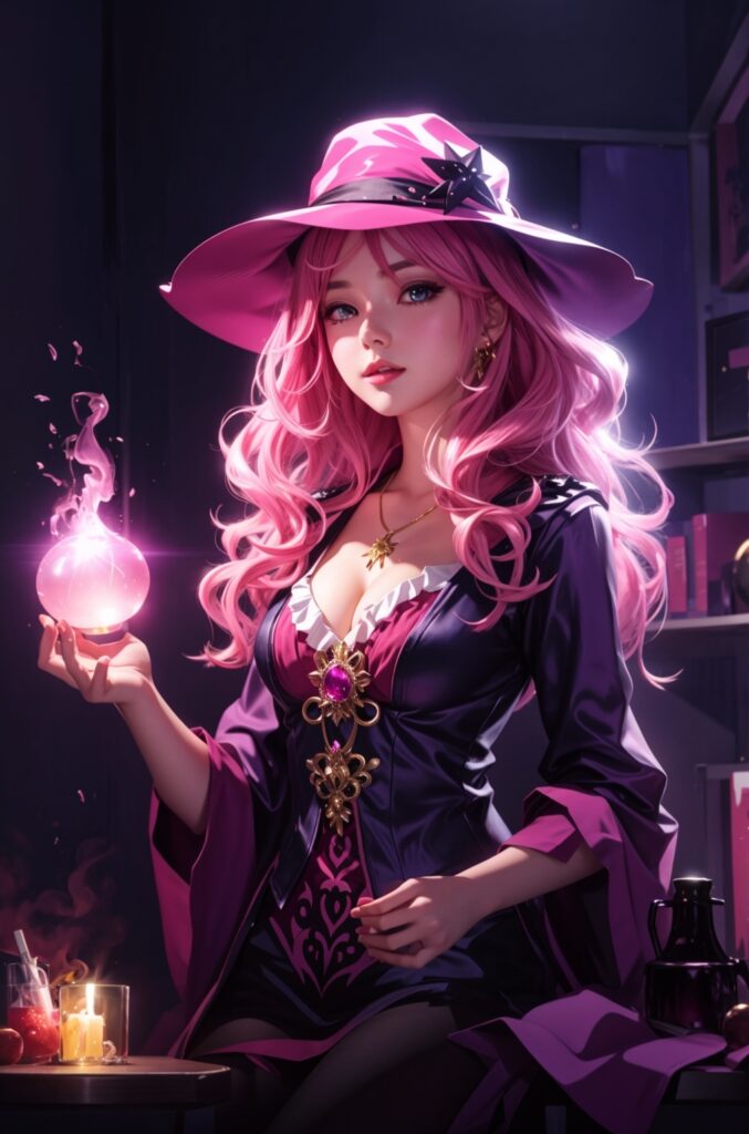 Absolute_Reality_v16_Pink_haired_witch_holding_a_glowing_potio_0